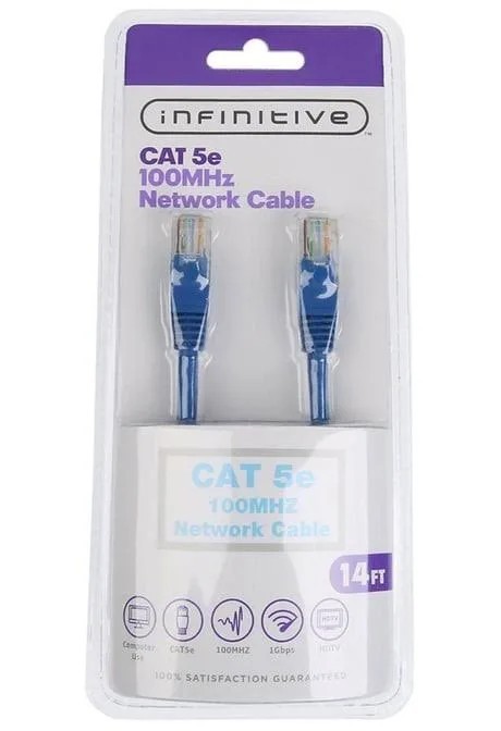 Infinitive Cat 5e RJ45 Ethernet Network Cable, 14 ft Blue Round Cable