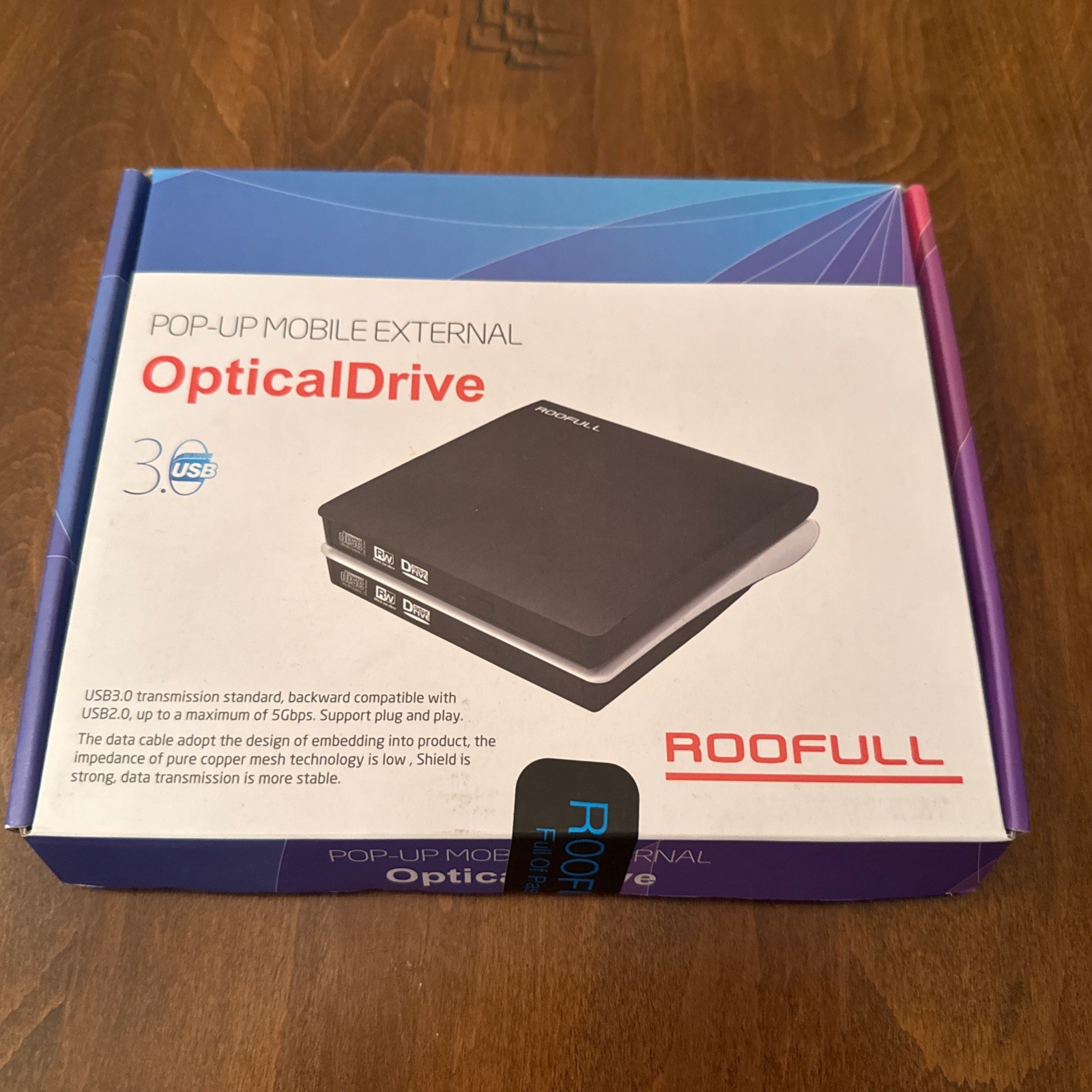 RooFull Super Slim Pop Up External Optical Drive CD/DVD RW