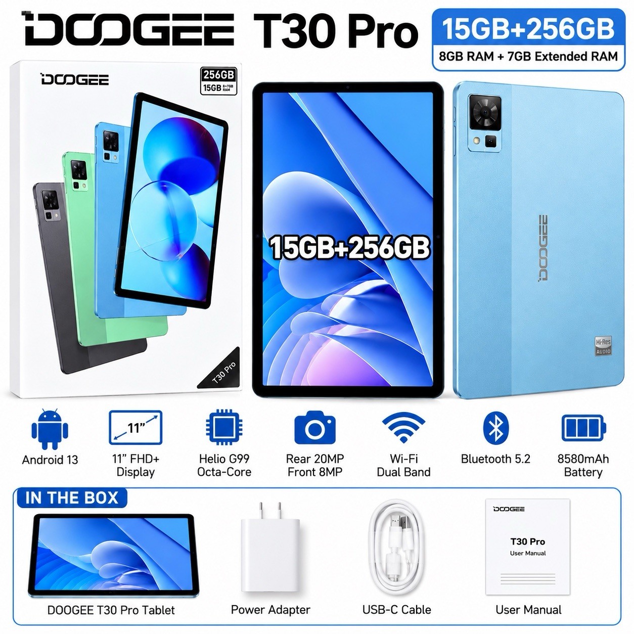 NEW SEALED DOOGEE T30 Pro 11” Android Tablet 15GB 256GB Storage WiFi Bluetooth