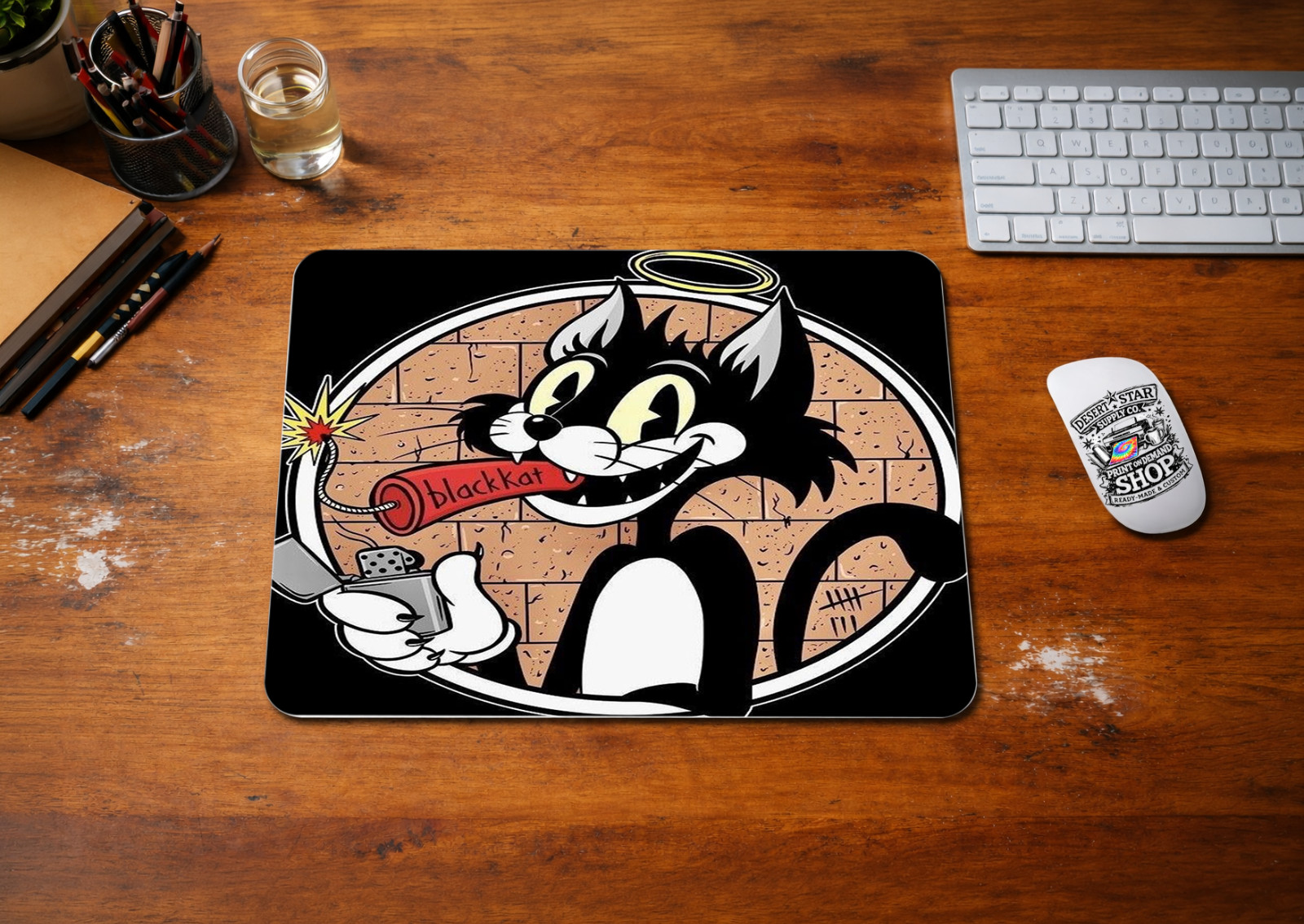Retro Cartoon Black Cat Mouse Pad Desk Mat – Funny Vintage Style Office Gaming