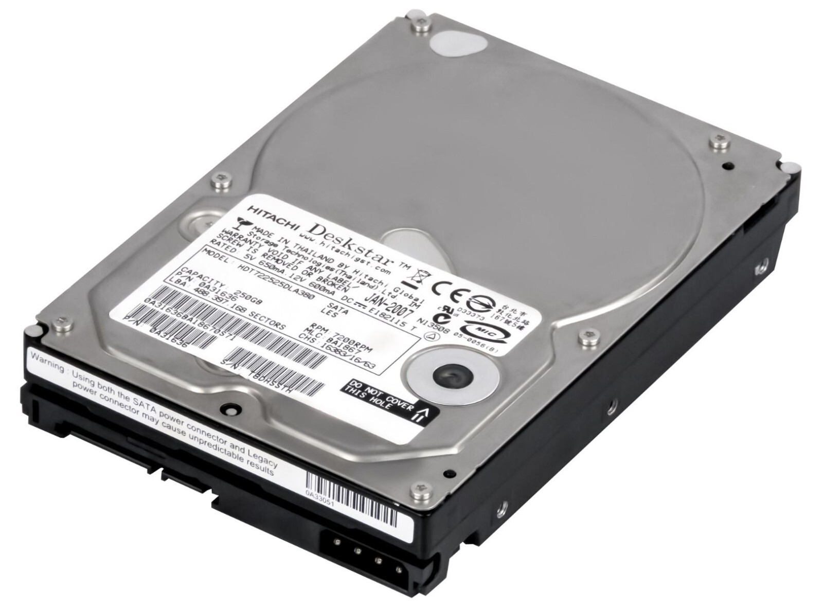 HARD DRIVE HITACHI DESKSTAR T7K250 HDT722525DLA380 250GB 7.2K 8MB SATA II 3.5"