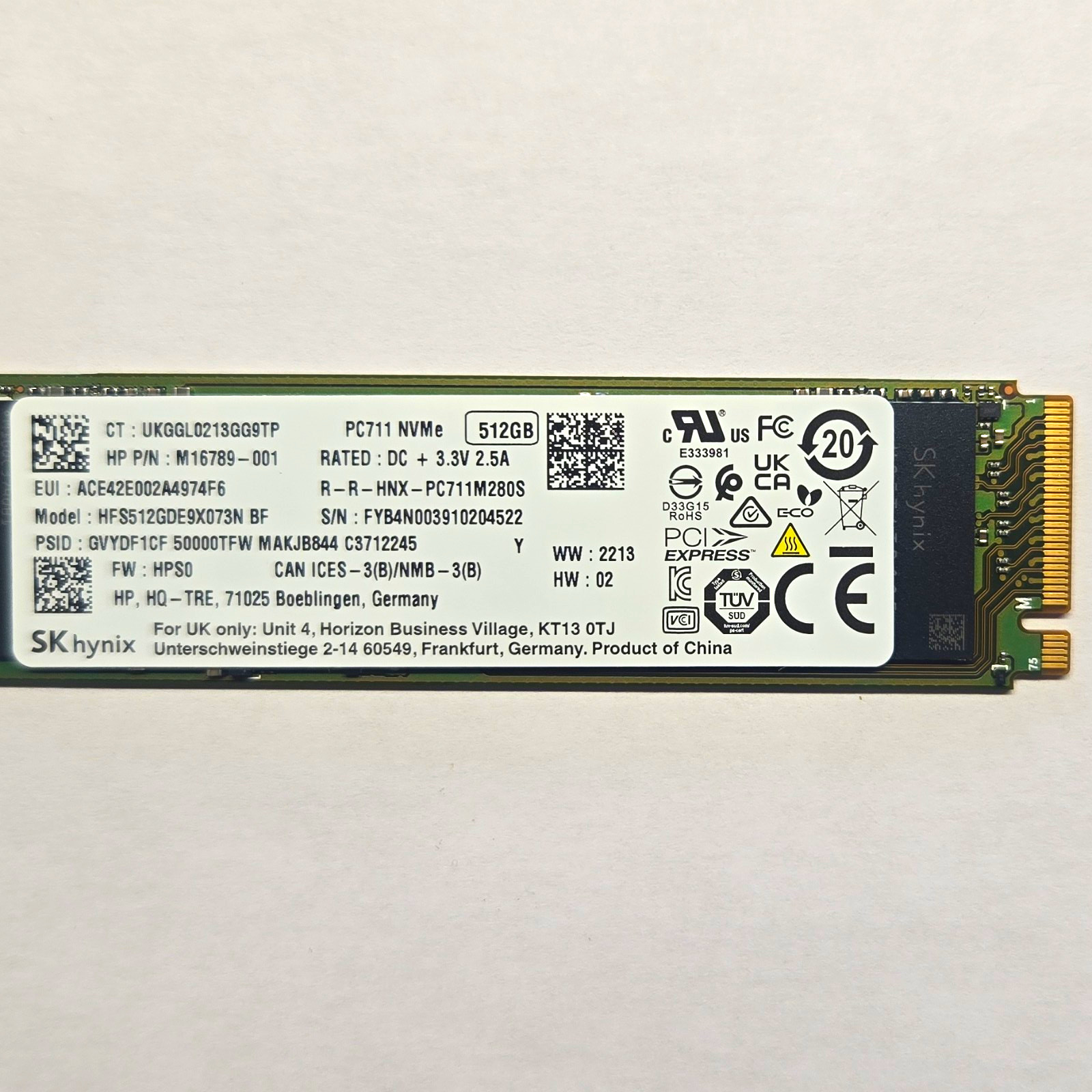 SK hynix PC711 512GB M.2 NVMe Internal SSD PCIe Opal HFS512GEJ9X125N