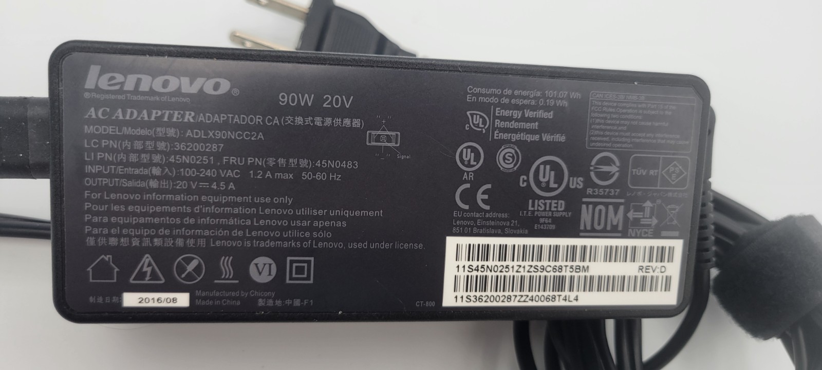 OEM Lenovo 90W 20v 4.5A Power AC Adapter Laptop Charger Rectangle ADLX90NCC2A