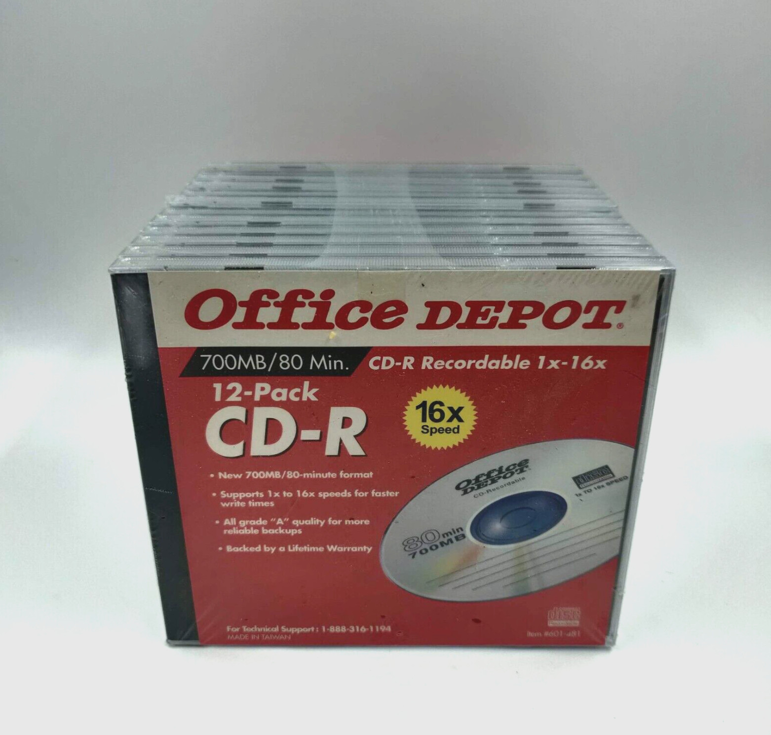 Vintage Office Depot CD-R 700 MB/80 Min CDs 12 Pack Recordable 1x-16x Sealed