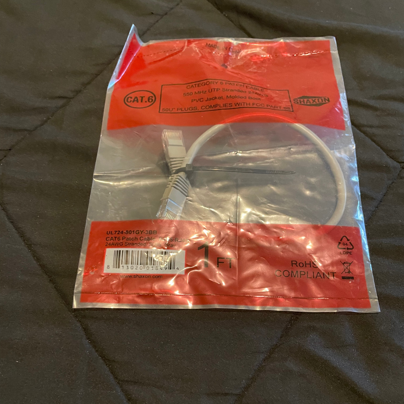 Shaxon Cat6 Patch Cable 1ft Gray