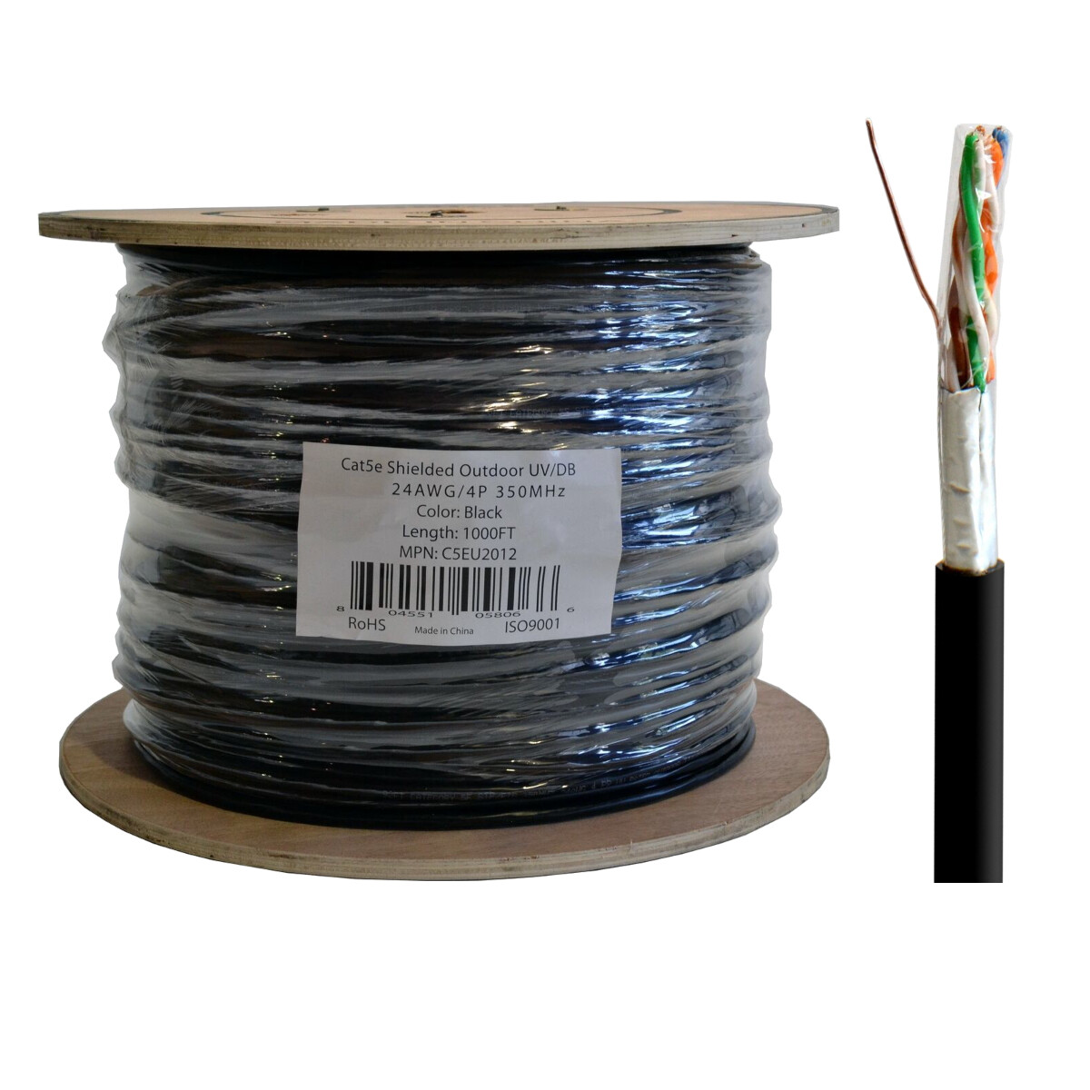 Cat5e FTP Shielded Network Ethernet Outdoor UV Direct Burial 1000FT 24AWG Cable