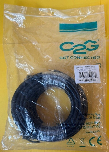 C2G #50228 25FT CMG Rounded VGA M/M + 3.5m/m QXGA Audio & Video Cable -Black