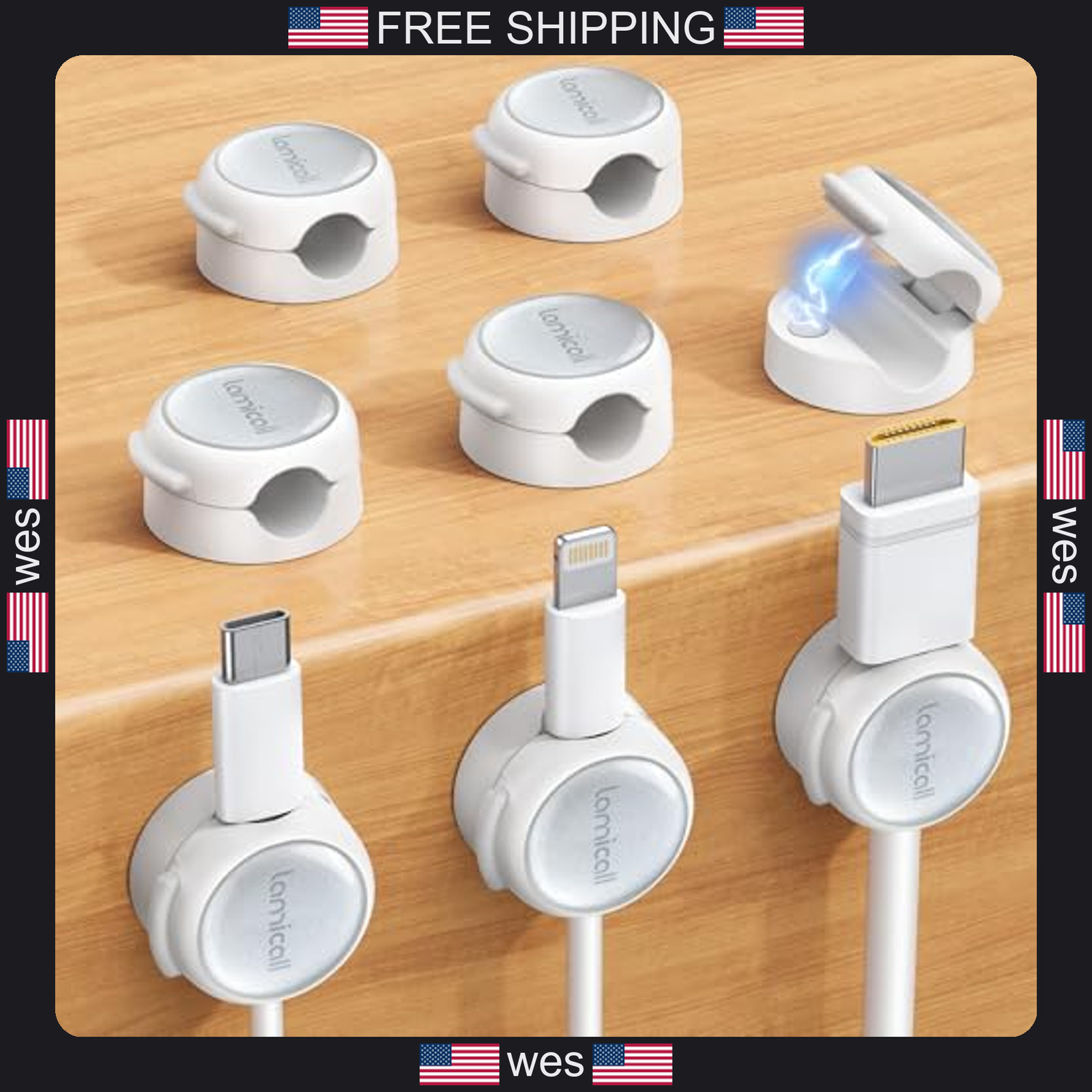 Lamicall 8 Pack Magnetic Cable Clips Cord Organizer Silver Shine