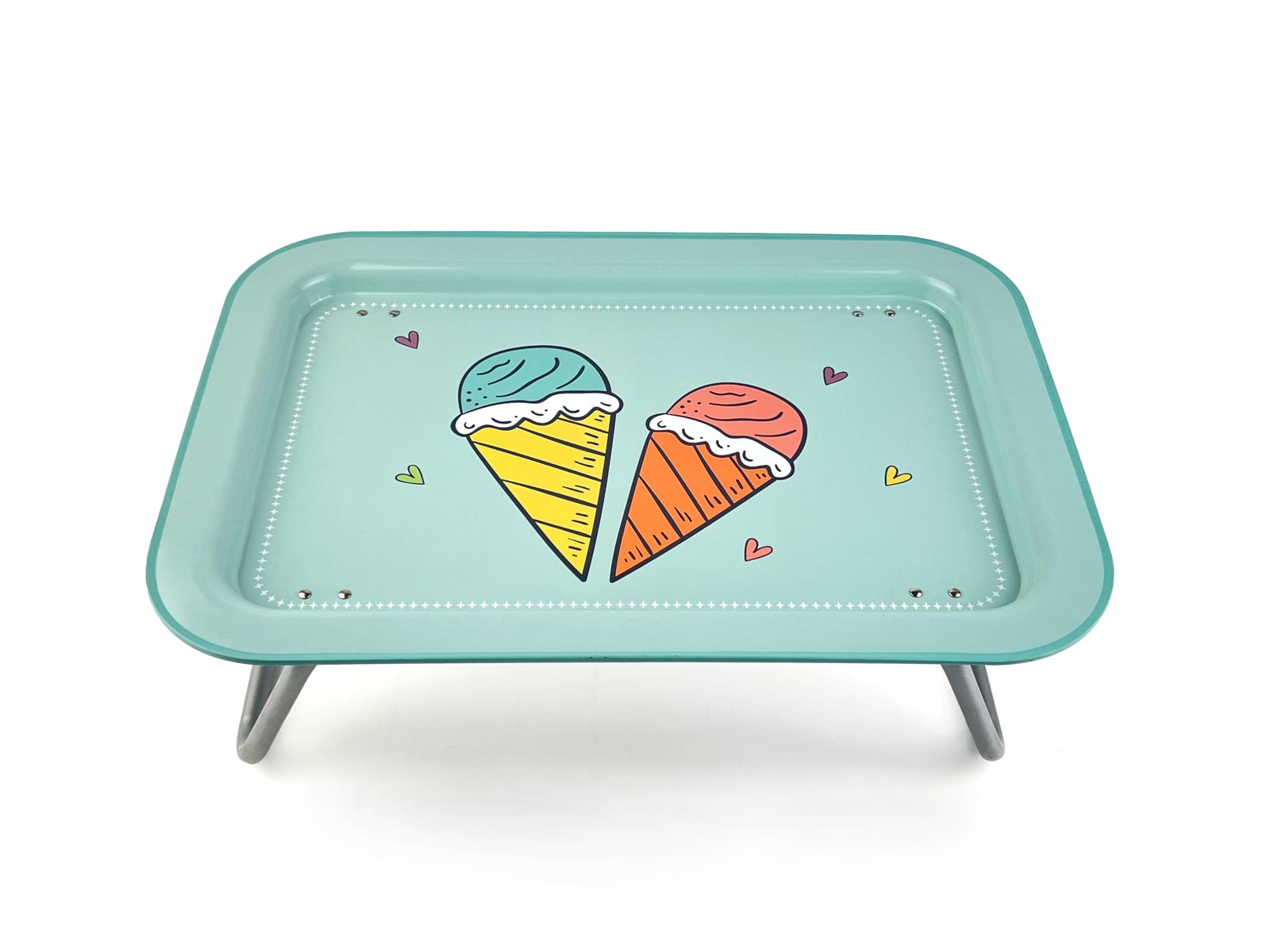 17x12 Inch Mint Green Ice Cream Metal Lap Desk Serving Bed Tray Foldable Legs
