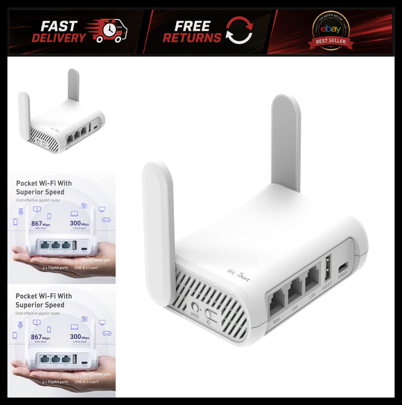 GL.iNet GL-SFT1200 Opal Travel Router, AC1200 Dual-Band Wi-Fi