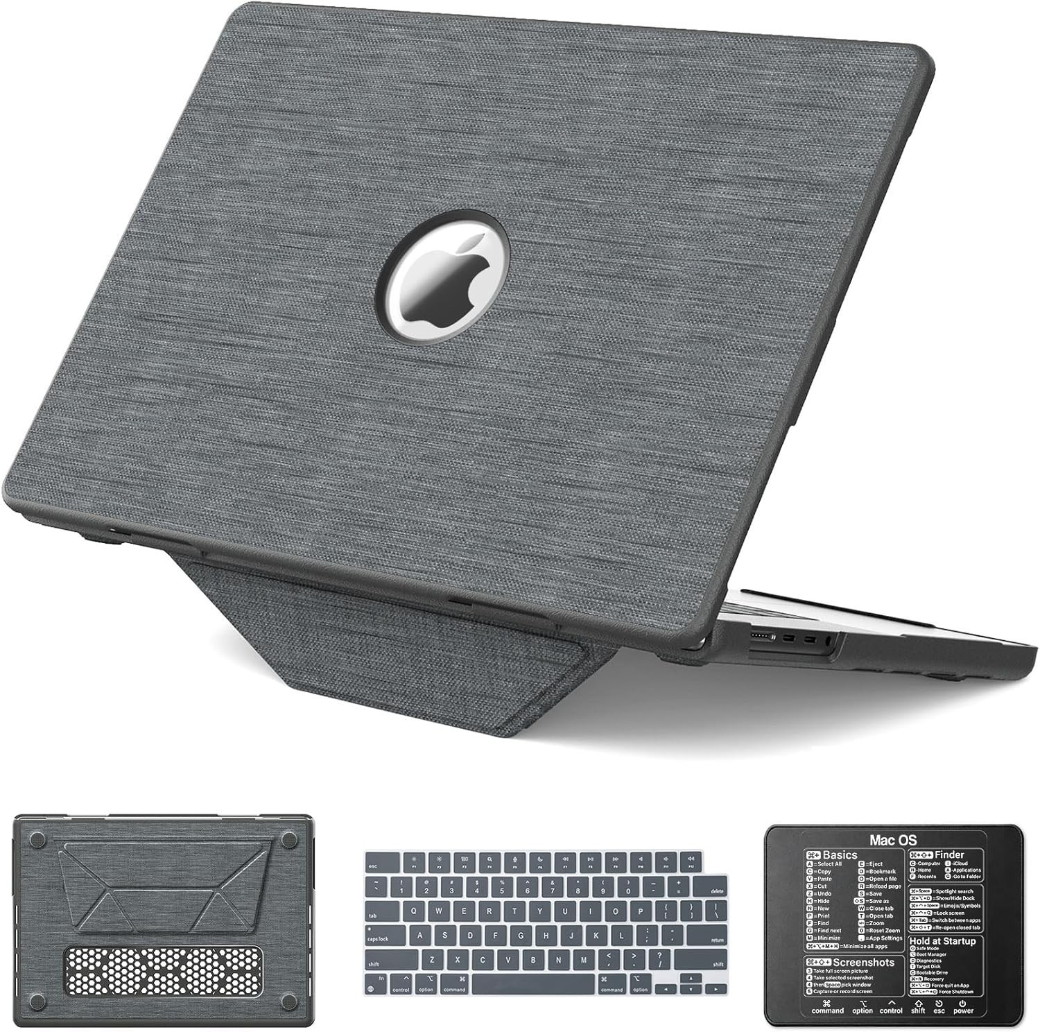 Luxury Grey MacBook Pro 16 Inch Protective Case with Integrated Foldable Stand