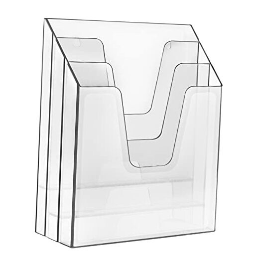  Vertical Triple File Folder Holder Organizer, File Sorter Clear Crystal