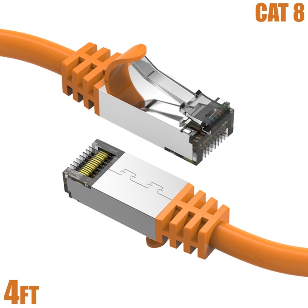 4FT CAT8 RJ45 Network LAN Ethernet SFTP Cable Copper 40Gbps 2GHz 26AWG Orange
