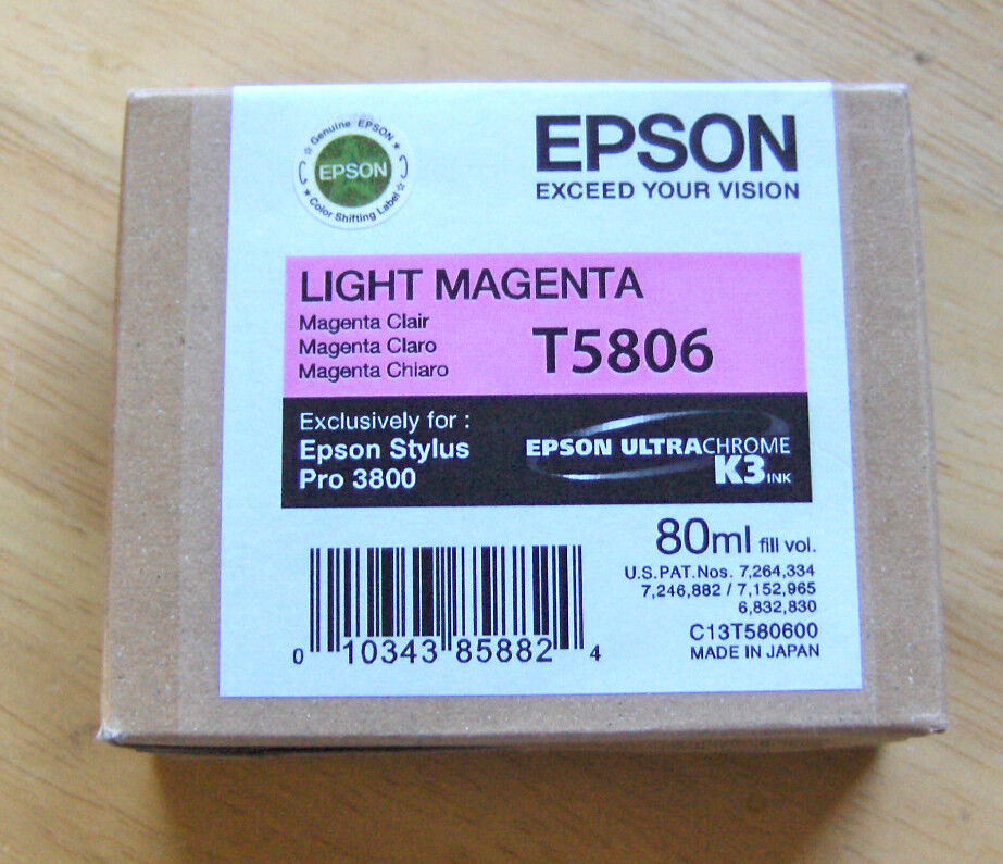 07-2023 Genuine Epson Pro 3800 only Light Magenta  Ink  T5806 T580600