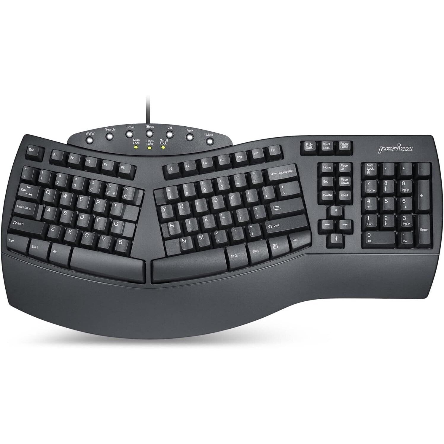 Perixx Periboard-512 Wired Ergonomic Split Keyboard Palm Rest Multimedia Keys