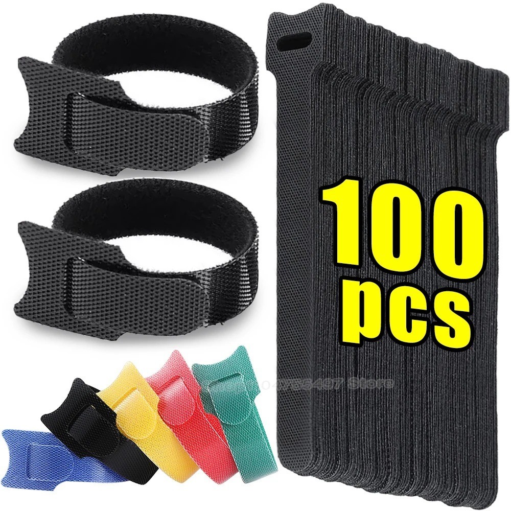 Cable Ties Black Nylon Loop and Hoop Fastener Tape Cord Straps Wire Organizer
