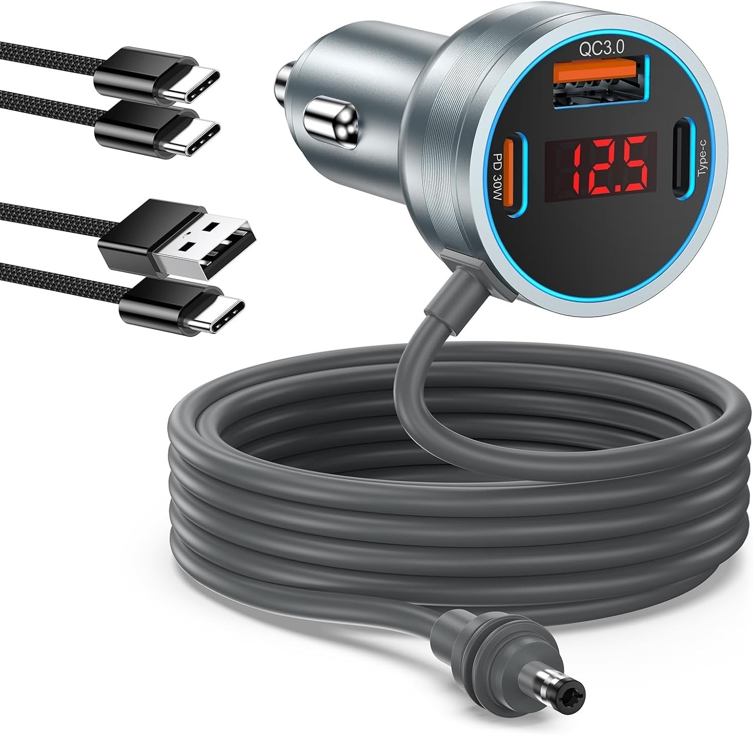 Starlink Mini Car Charger,Cigarette Lighter with Voltmeter+10FT USB C Cable 4-in