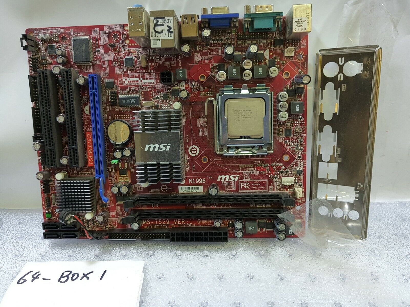 -  MSI MS-7529 (G31TM-P21) LGA 775 Motherboard  W/ E5400 CPU &I/O Plate Tested 