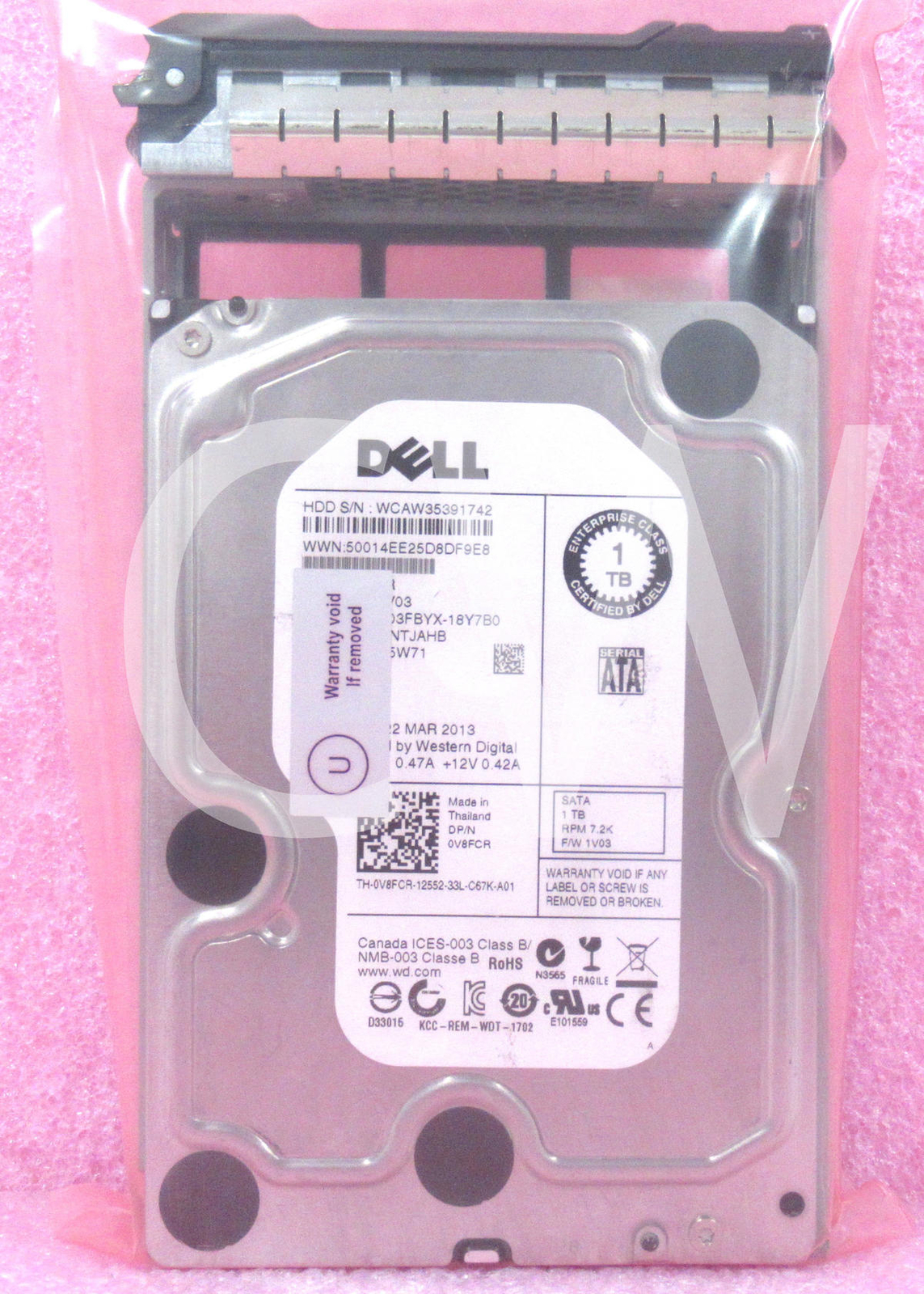 Dell V8FCR WD1003FBYX 1TB 7200RPM 3Gbps 3.5" SATA SERVER HDD Hard Drive W/Caddy
