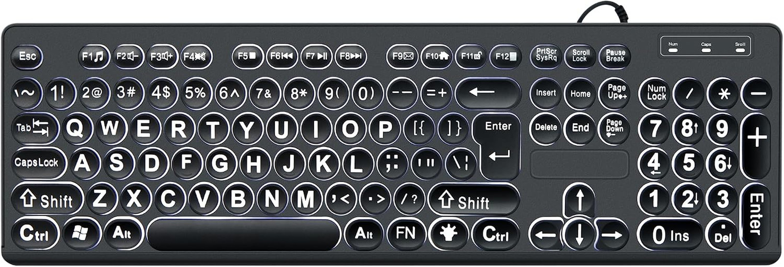 MCSaite Wired Backlit USB Keyboard - 104 Keys Standard Full Size with White LED