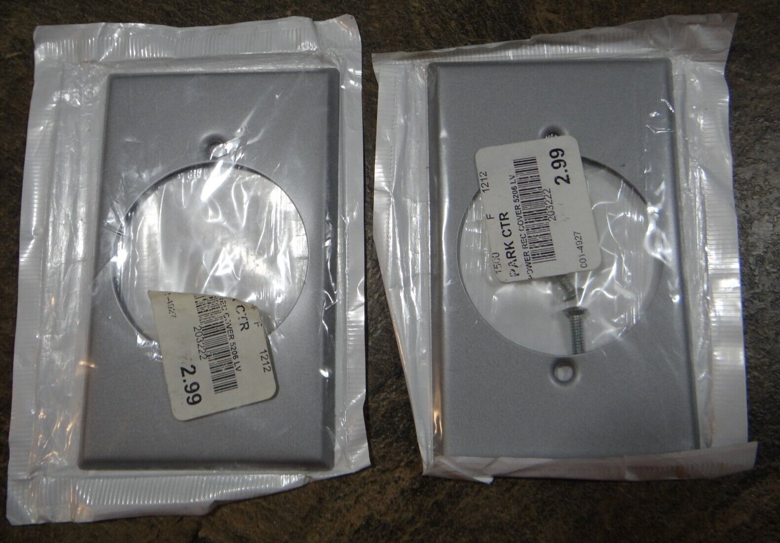 Two Leviton Power Receptacle Cover Plates 5206LV, Chrome, 2-1/8\