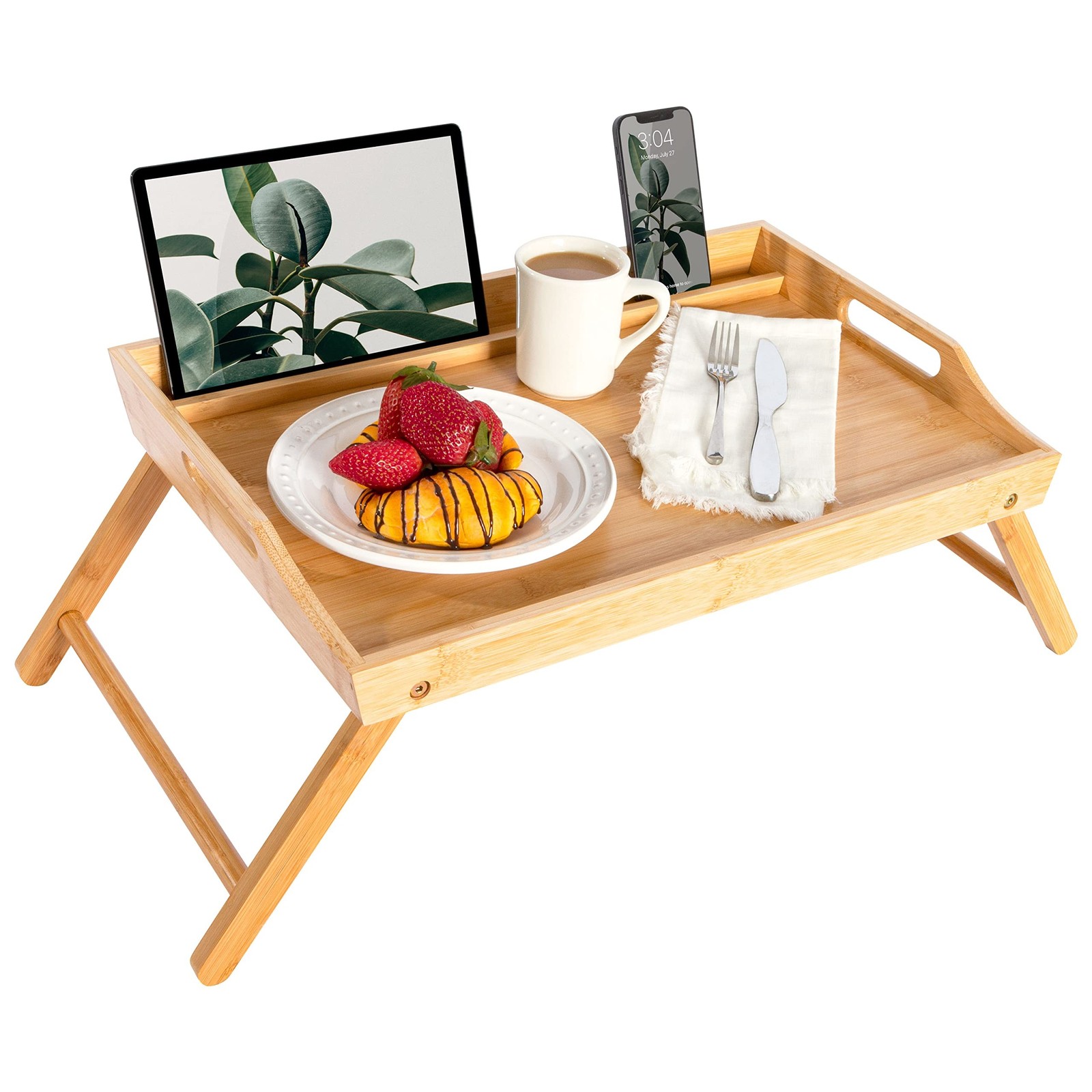 ROSSIE HOME Extra Large Bamboo Bed Tray, Lap Tray, Lap Desk with Phone Holder...