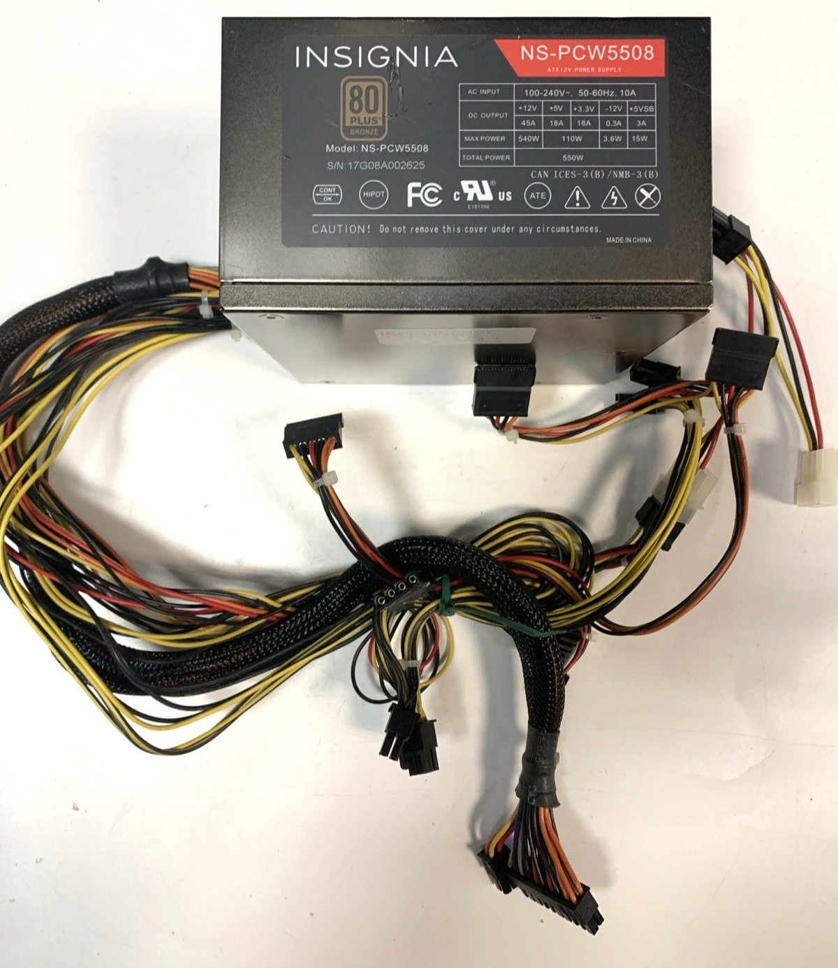 Power Supply INSIGNIA 80 Plus NS-PCW-5508 550 Watts Switching