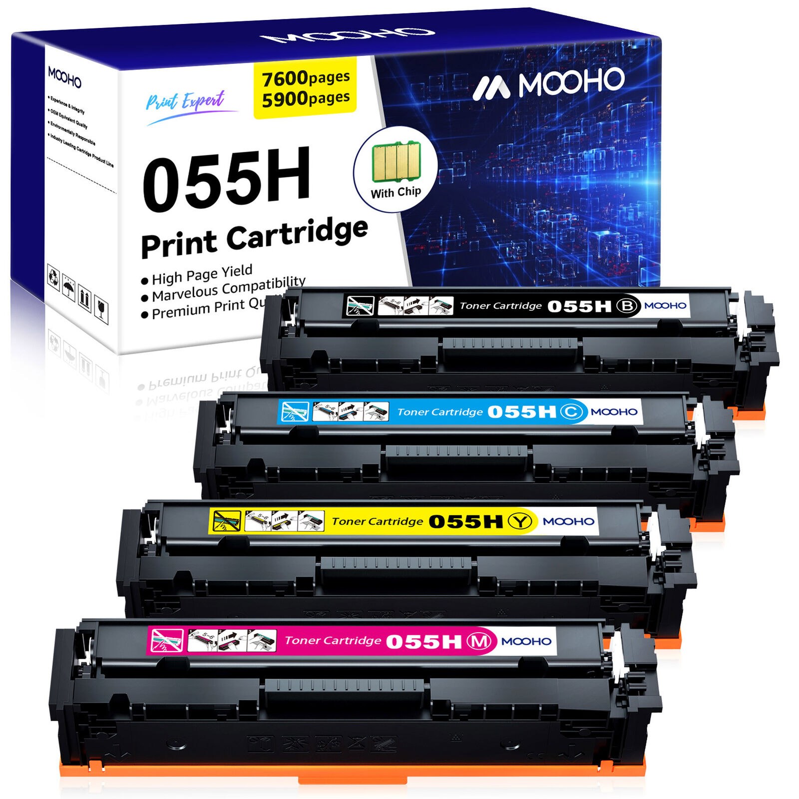 4PK HY 055H Toner With Chip For Canon Cartridge 055 ImageClass MF741Cdw MF743Cdw