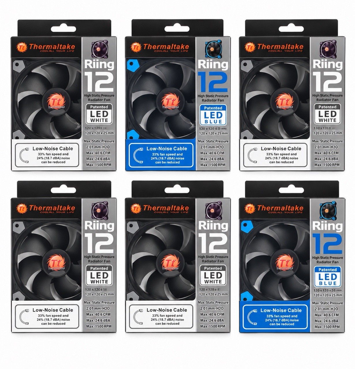 6x Thermaltake Riing 12 120mm LED Radiator Fans 4 White 2 Blue New