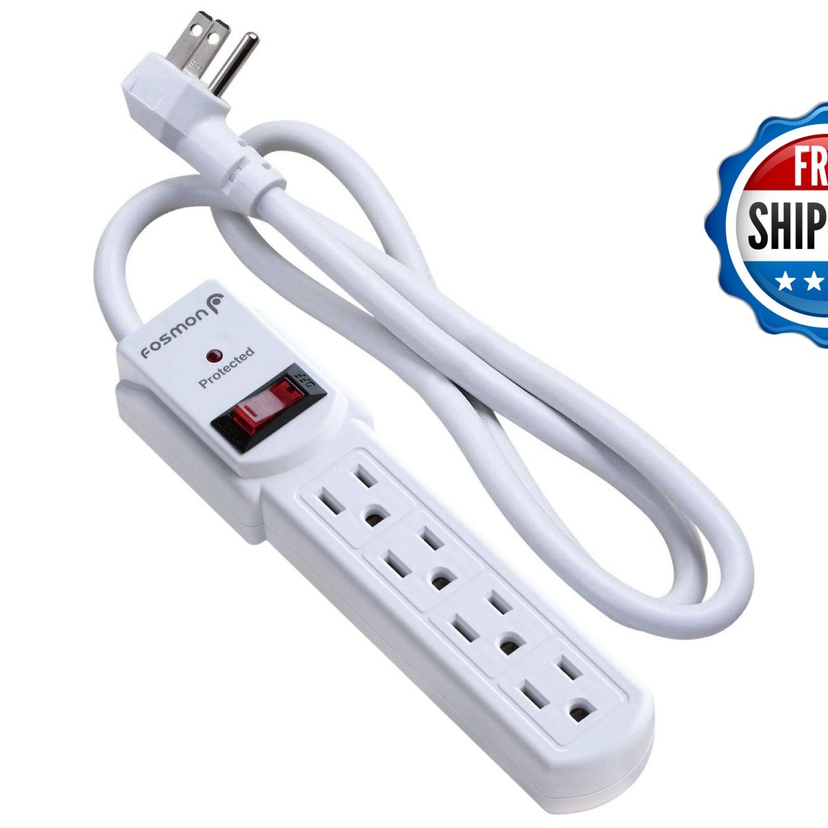 Fosmon 4 Outlet Surge Protector Power Strip 3Ft Short Extension Cord Flat Plug