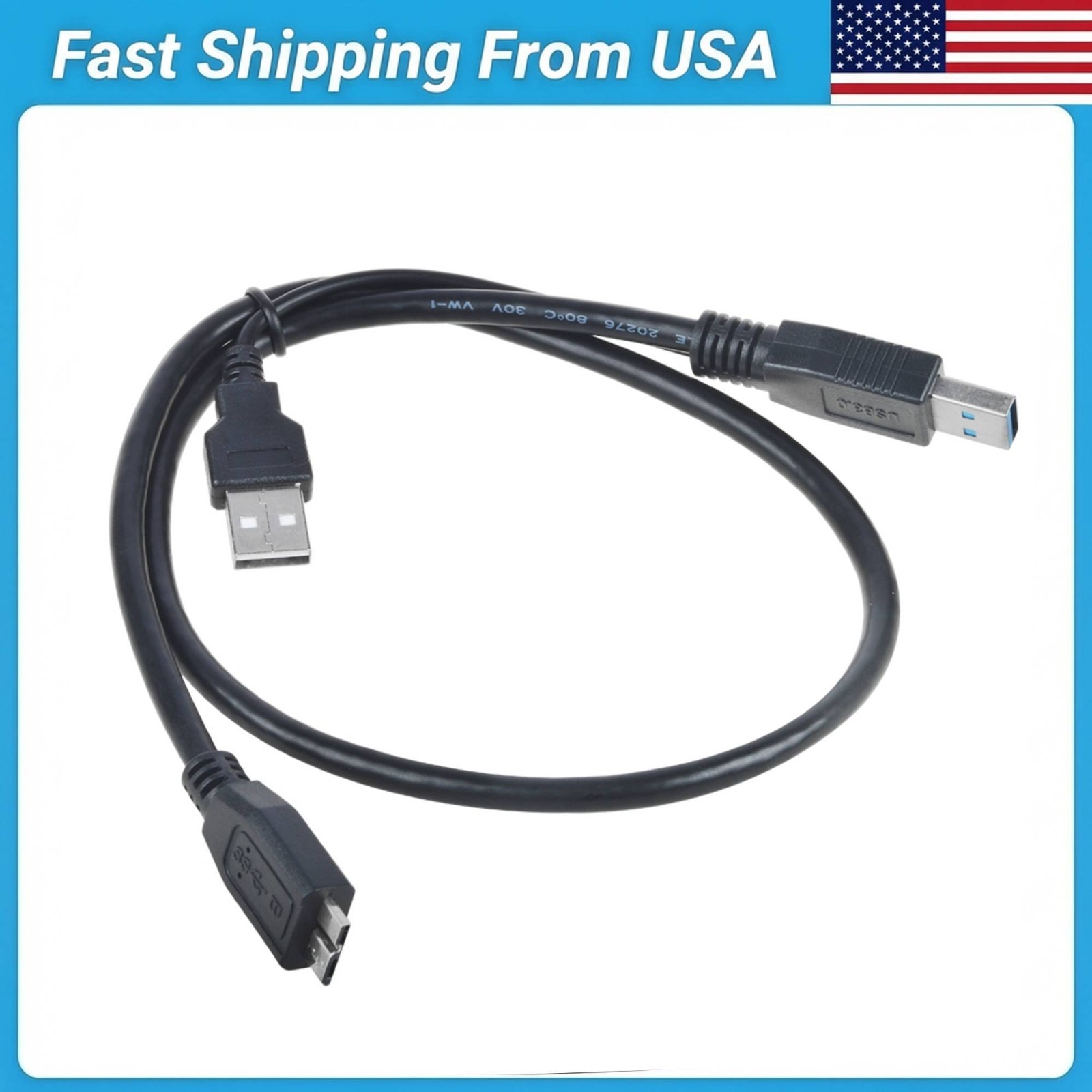 1.6ft USB-A Male Micro USB 3.0 Y Cable Cord for Toshiba External Hard Drive Disk