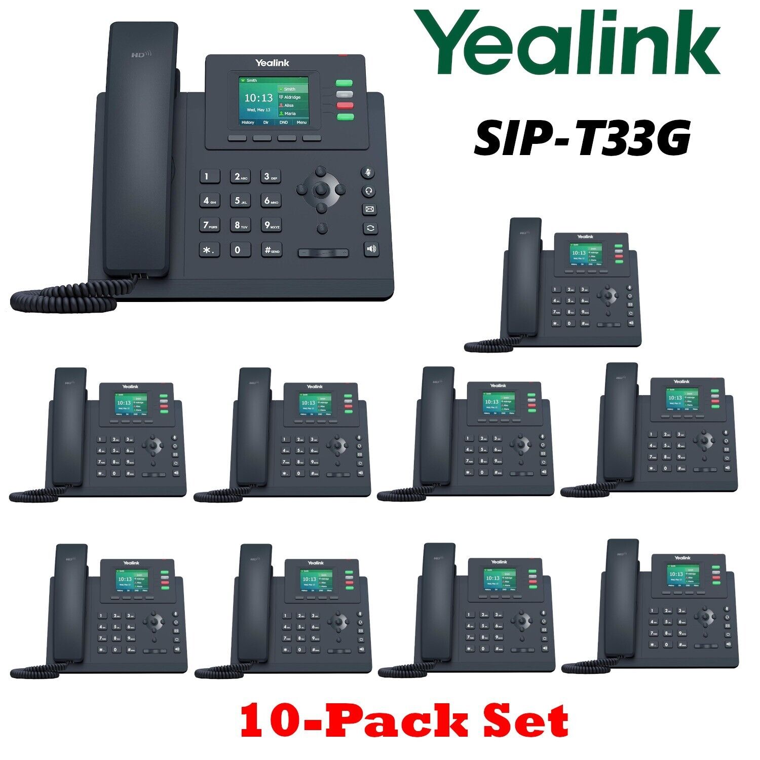 10 Yealink SIP-T33G Gigabit PoE Color LCD 4-Line Office Phone Entry Level T33G