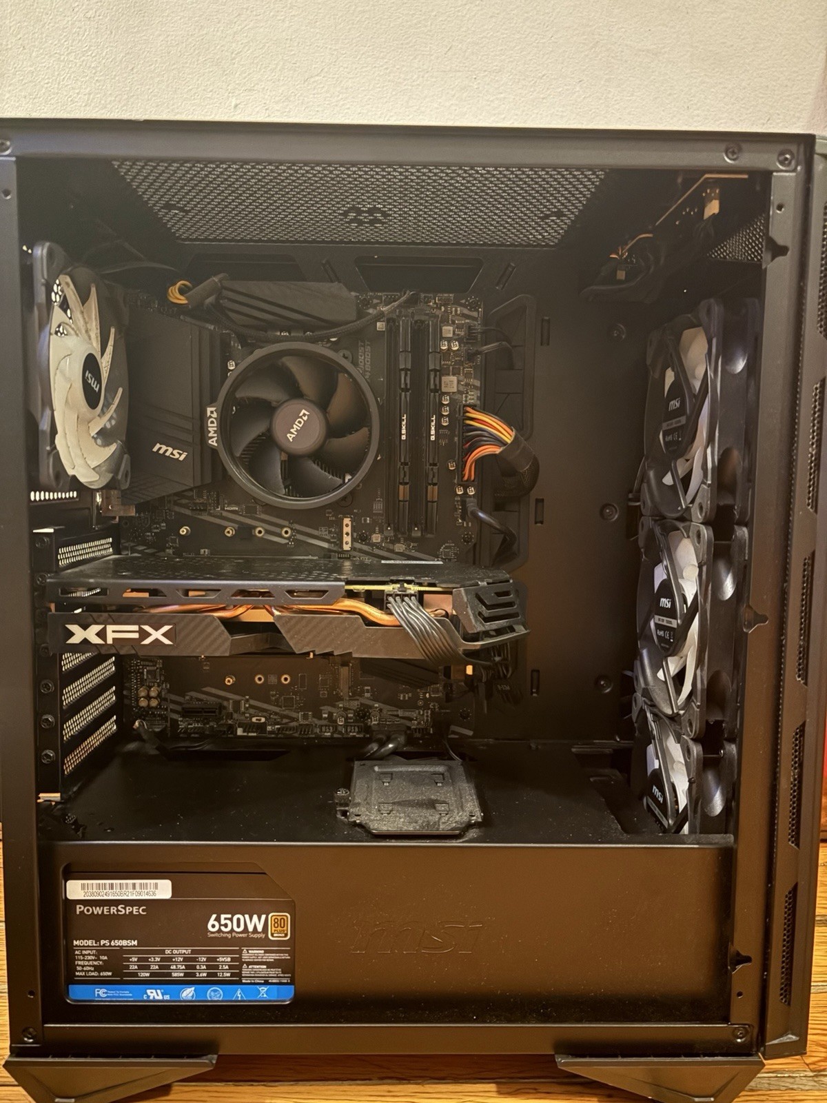MSI AMD Gaming Desktop Tower XFX Dedicated GPU RGB PowerSpec 650W Black Case