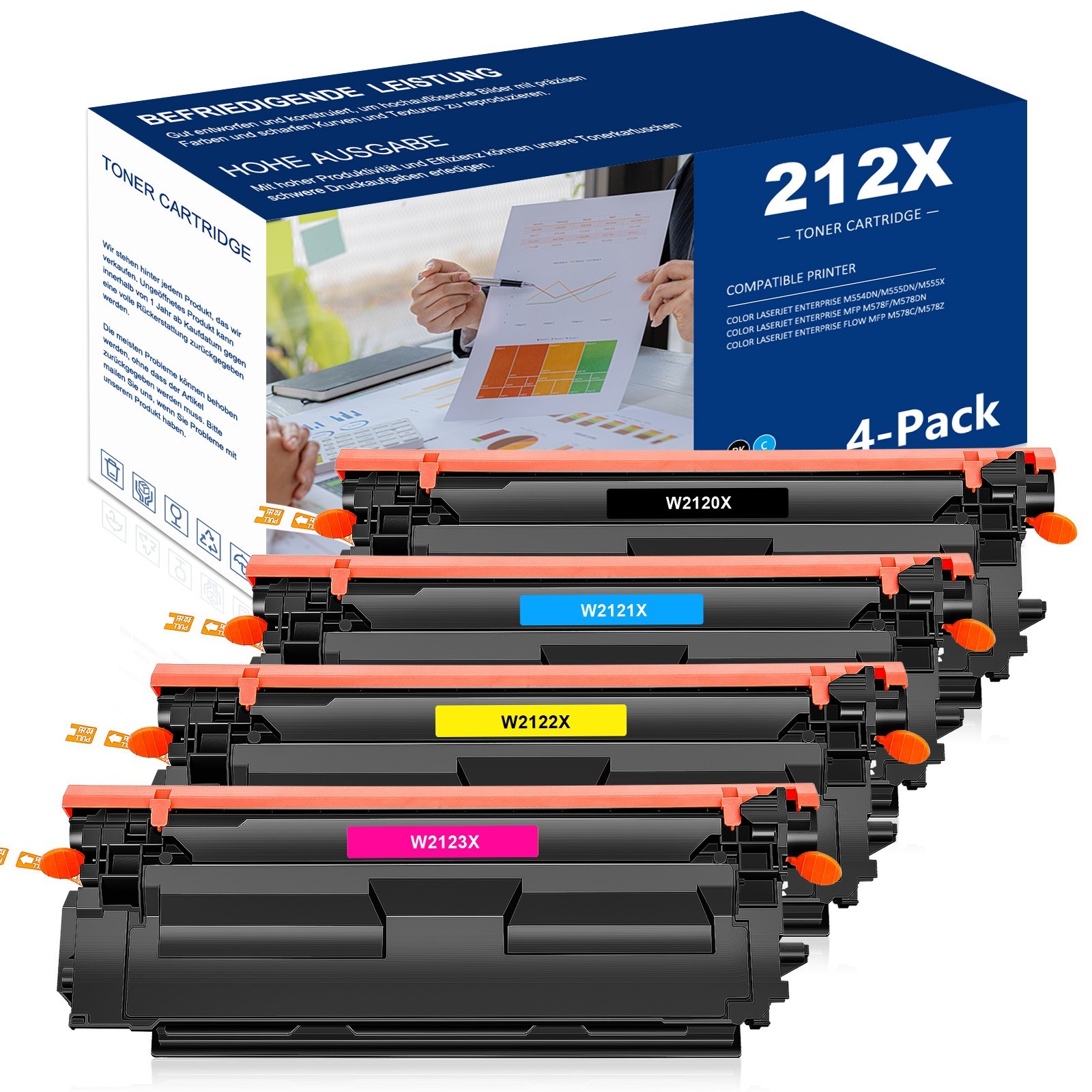 [WITH CHIP] 4PK W2120X Toner Compatible With HP 212X Color LaserJet M554dn M578f