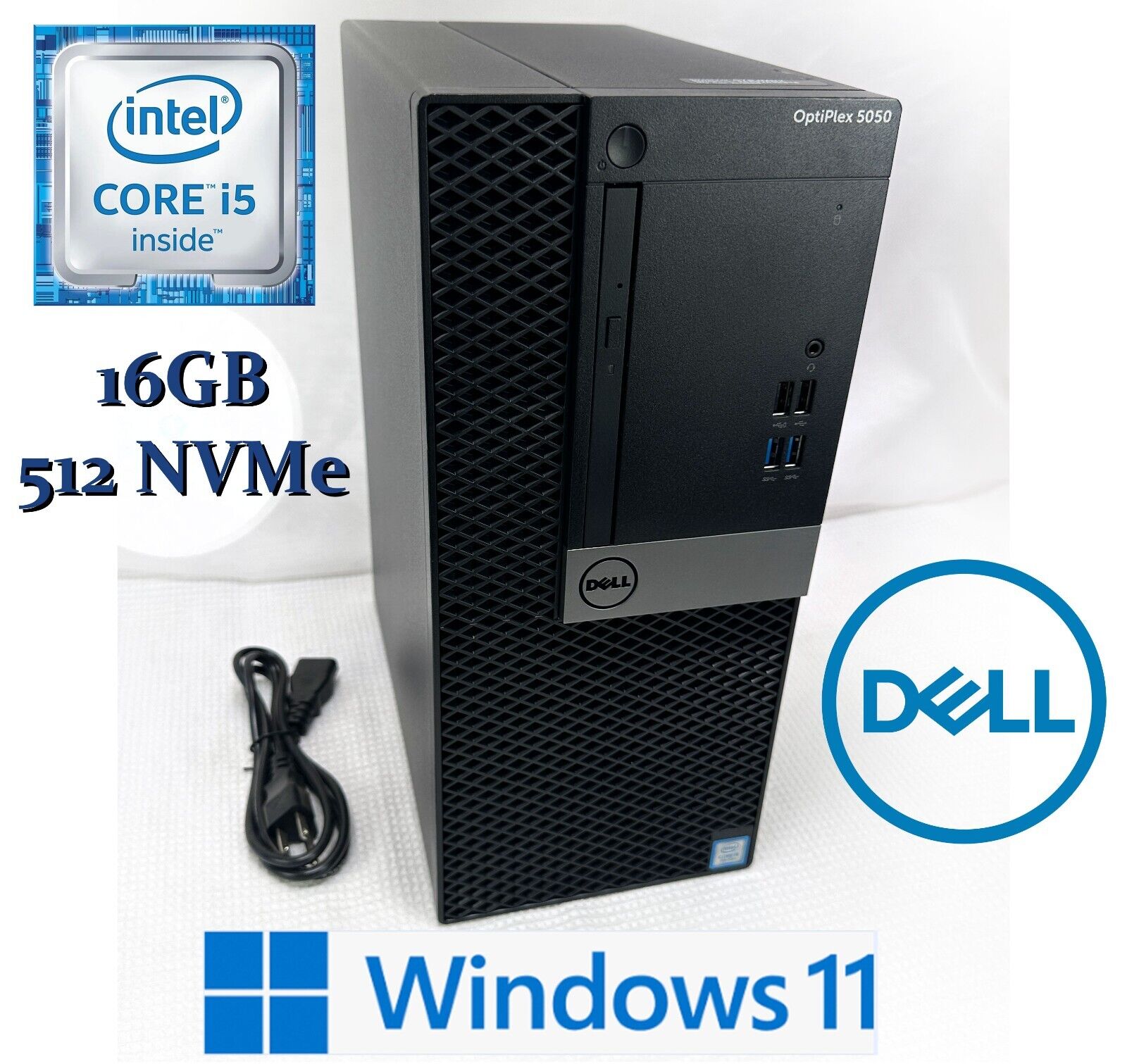 Dell Optiplex 5050 i5-7500, 16GB, 512GB NVMe, Tower PC Computer + WINDOWS 11 PRO