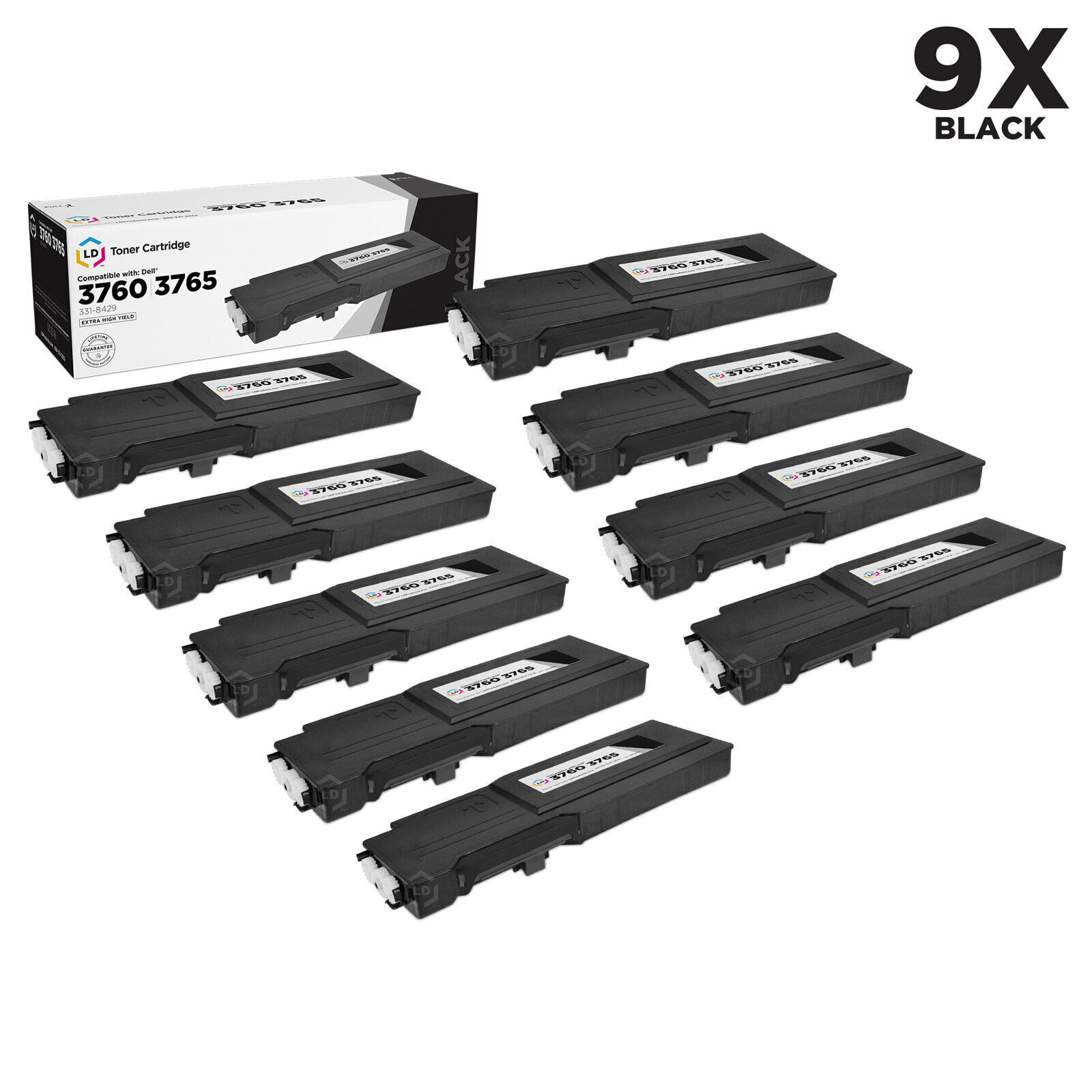 LD 9PK 331-8429 W8D60 Black Laser Toner Cartridge for Dell C3760n C3760dn C3765d