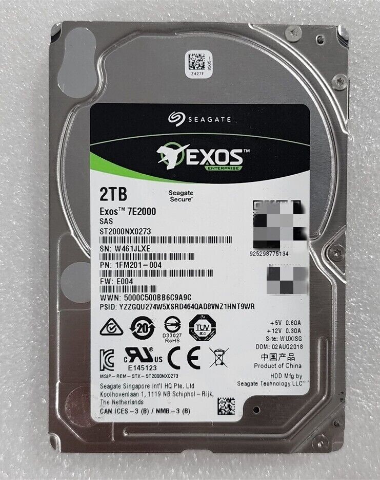 New SEAGATE ST2000NX0273 Exos 7e2000 2tb 7200rpm SAS12gbits 128mb Buffer 2.5inch