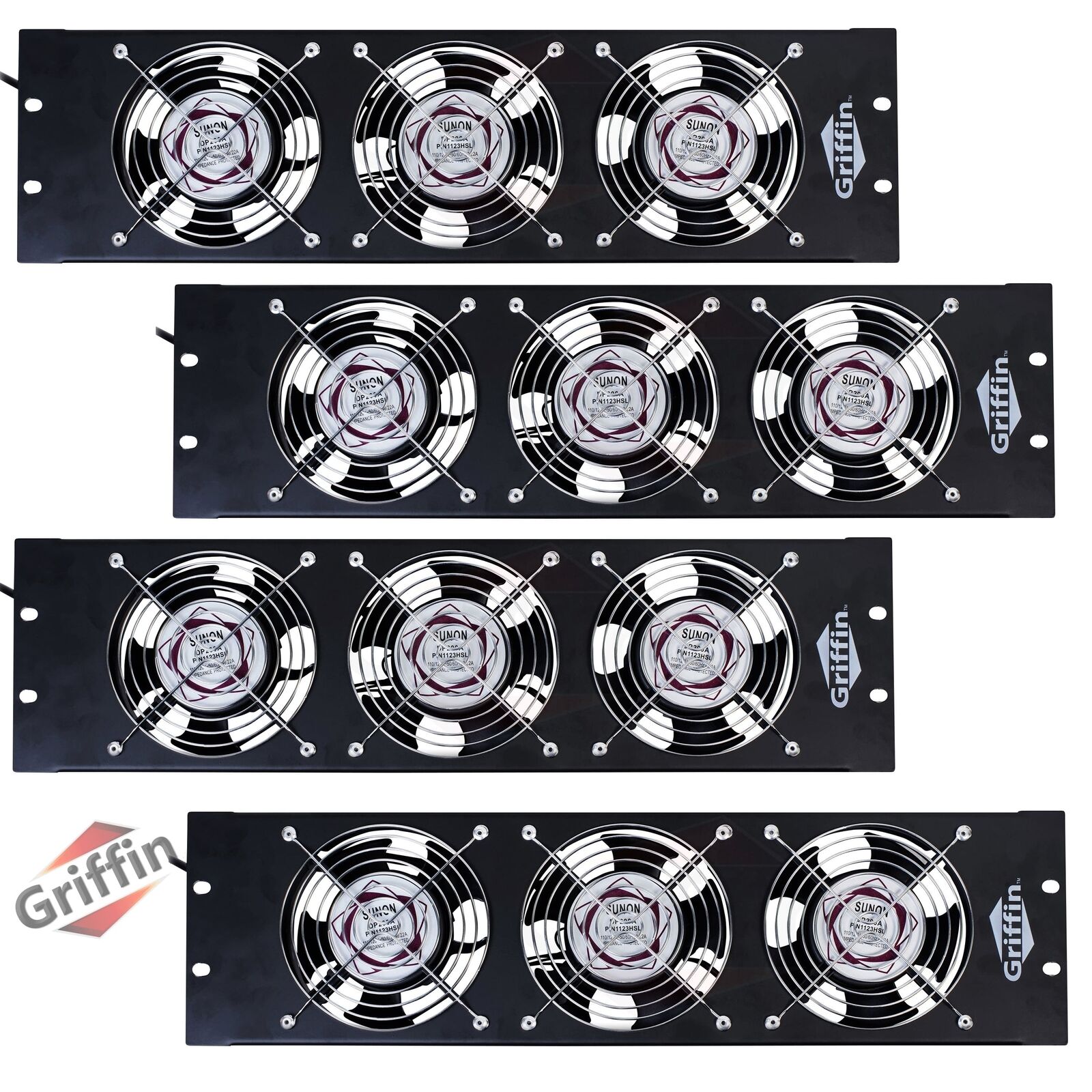 4 PACK Rackmount Cooling Fans | GRIFFIN Triple Studio Audio Gear Panel PA System