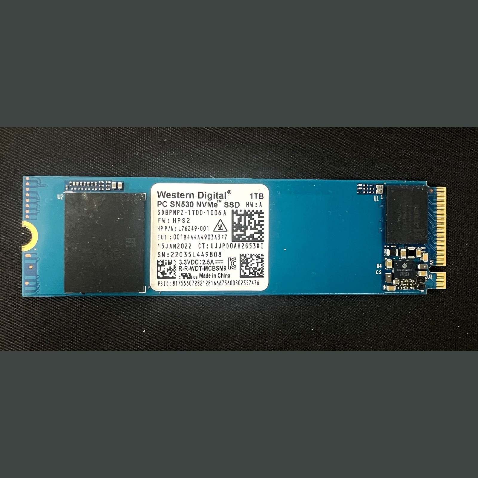 WD PC SN530 1TB NVMe M.2 2280 PCIe Gen3 x4 SSD SDBPNPZ 1T00 HP L76249 001 OEM
