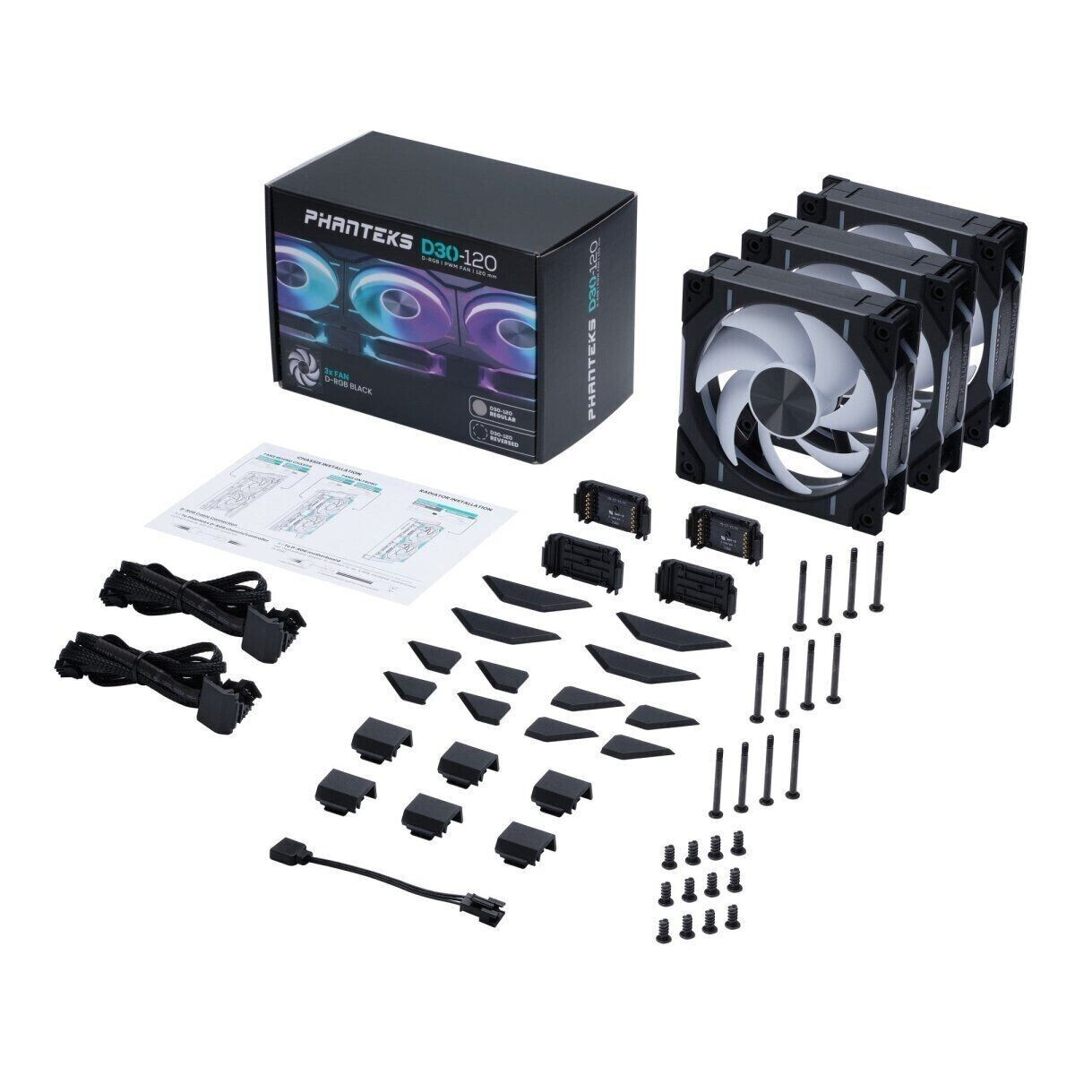 Phanteks BLACK/White D30 Reversed Fan - 3-pack - D30-120 D-RGB 12CM