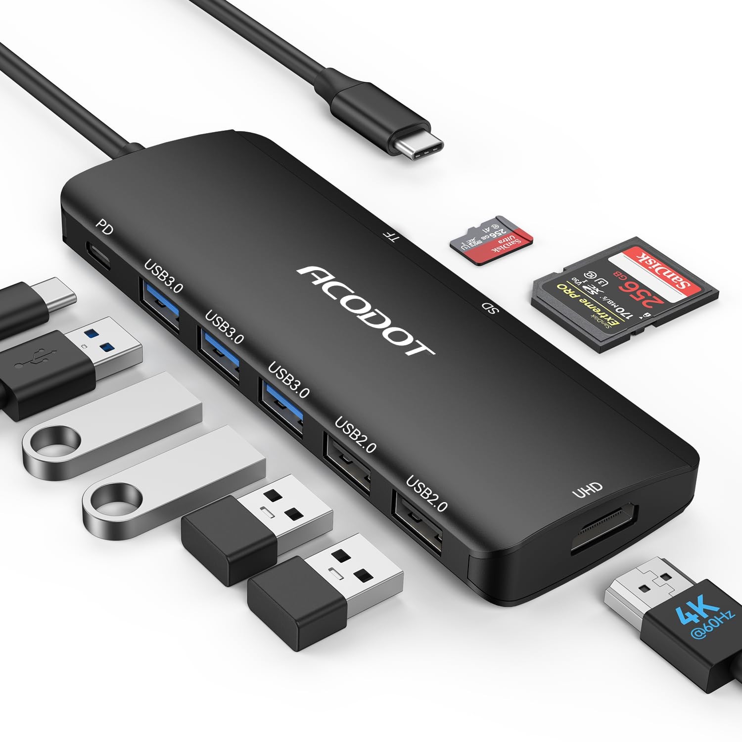 USB Hub, 9-in-1 Multi-Port USB Adapter, 4K60Hz HDMI, 100W Max PD, 3 USB3.0(5G...
