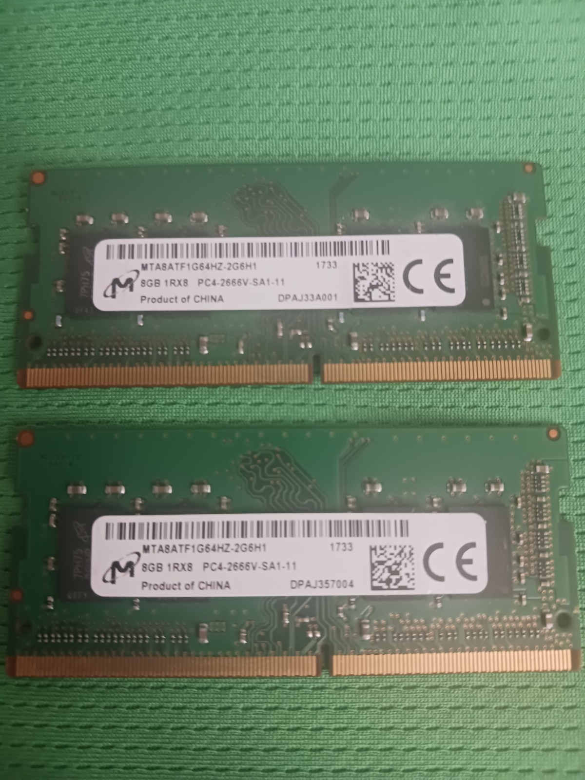 Two: Micron 8GB 1RX8 PC4 2666V Laptop RAM