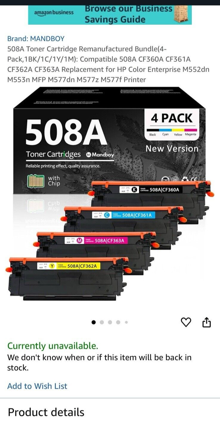 4PK BCMY Toner Cartridge Set for HP 508A CF360A CF361A CF362A CF363A Sealed