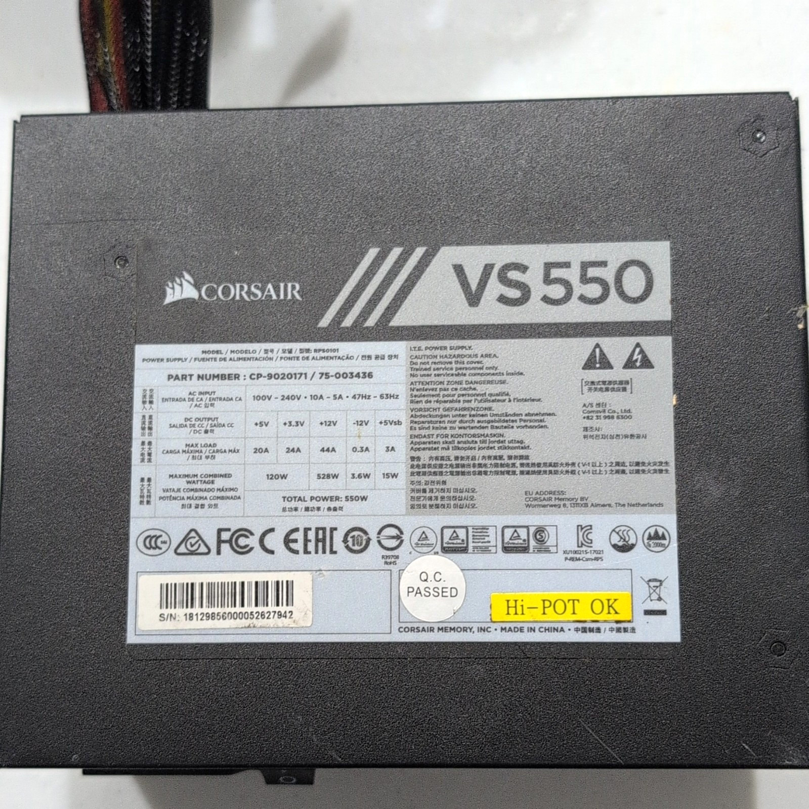 Corsair VS550 550W ATX Non-Modular Power Supply, SATA/4-Pin, Black
