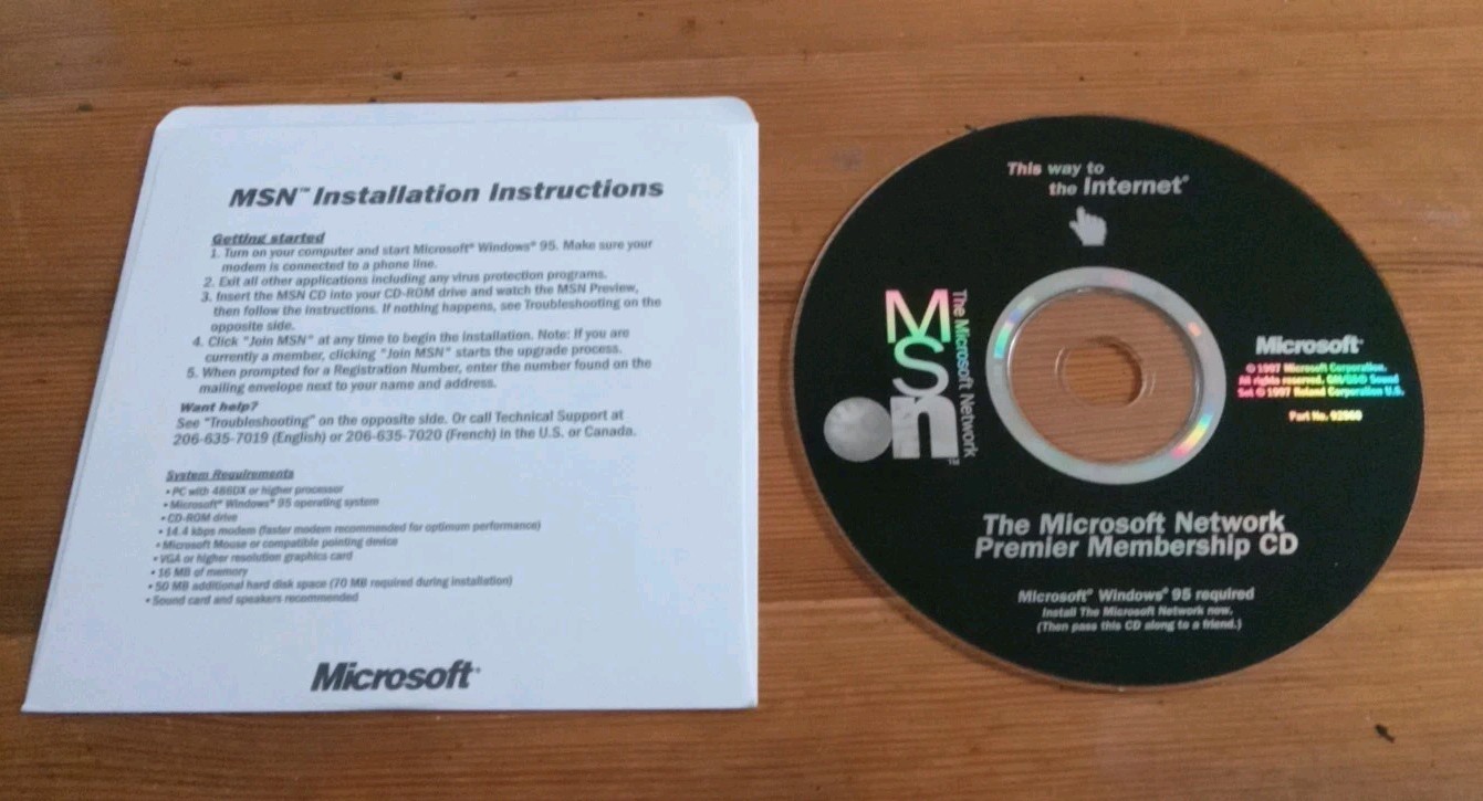 vintage Microsoft MSN Premiere Membership Internet CD Rom 1997 Win 95 