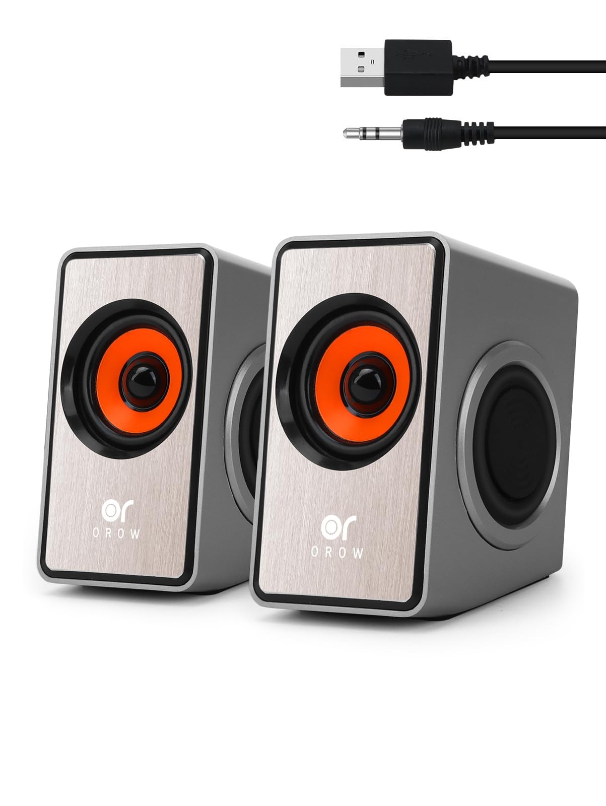 OR O R O W OROW Computer Speakers,12W Mini Desktop Speaker 6*8*11cm, Gray 