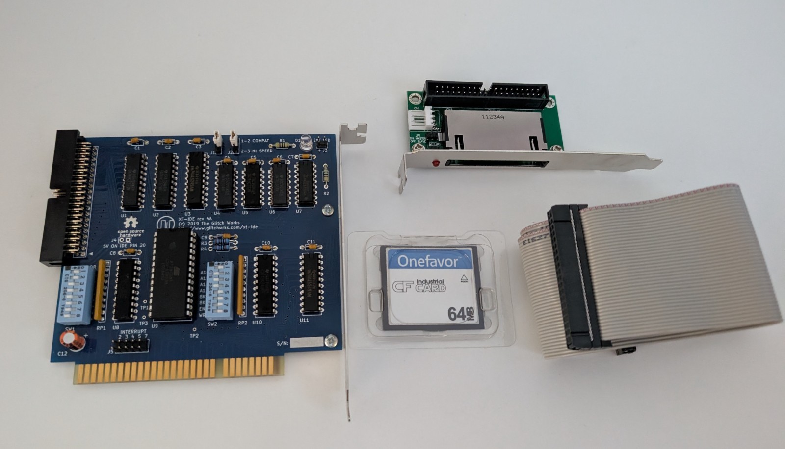 IBM PC XT-IDE Rev 4A IDE Card w/ 64MB CompactFlash, Cable & Adapter - TESTED