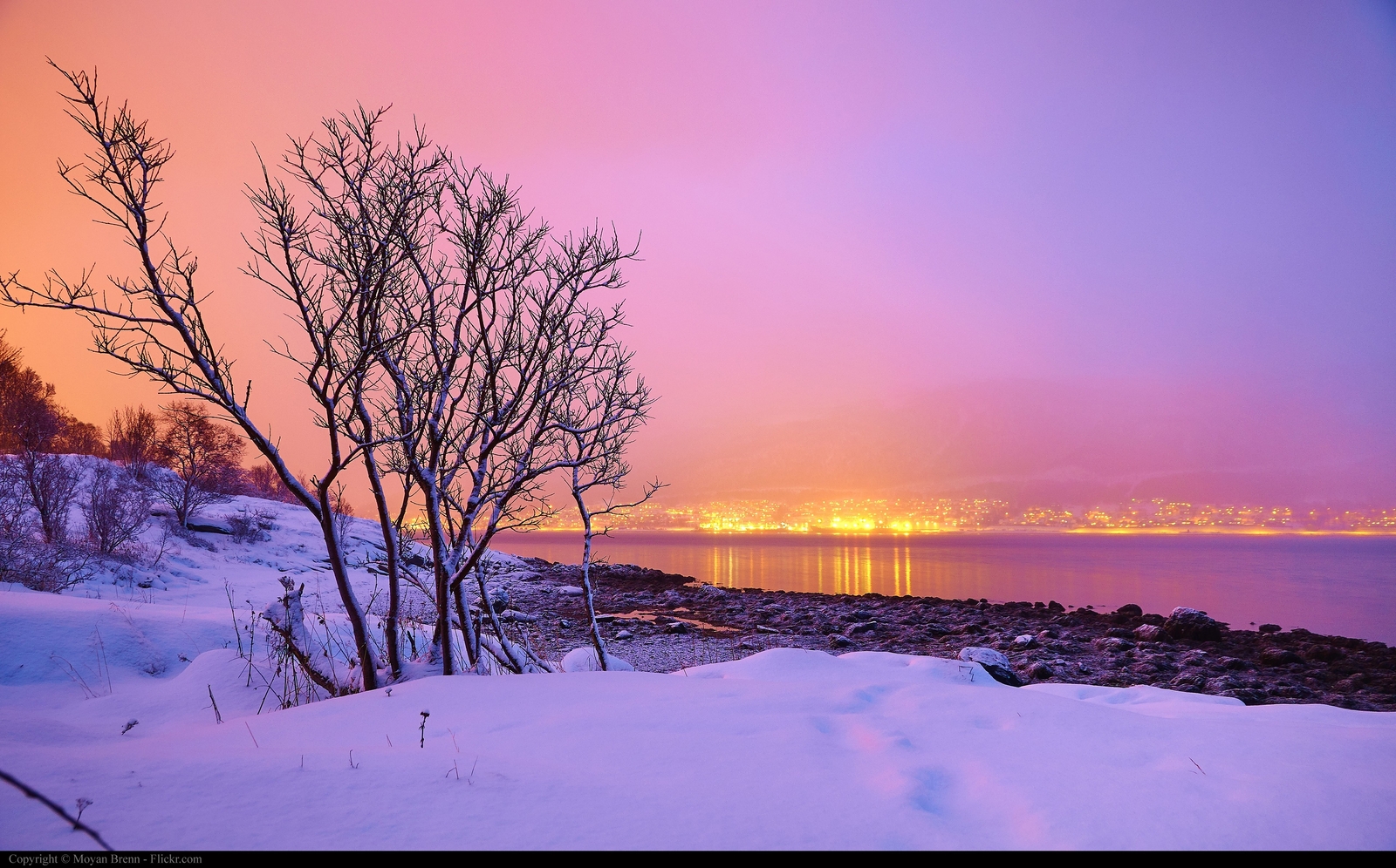 Landscape snow nature winter city lights Custom Gaming Mat Desk