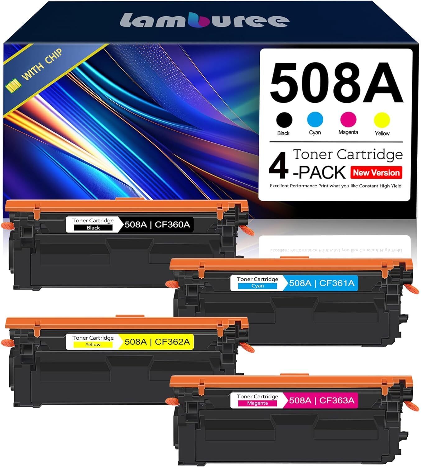 508A Toner Cartridges (1BK/1C/1Y/1M) Replacement for HP Enterprise M552 M553