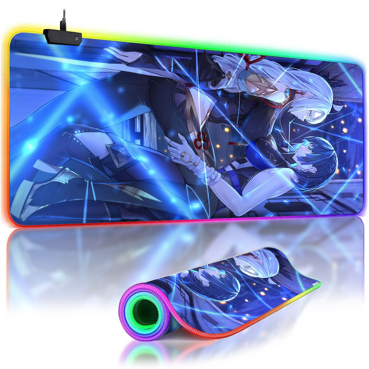 Genshin Impact Yelan Large RGB Luminous Mousepad Anime Girl LED Gaming Desk mat
